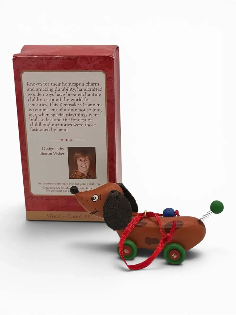 2001 Hallmark Keepsake Waggles Wooden Dog Christmas Ornament